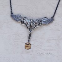 A Butterfly changes a bird Oxidized Silver, Rutilated Quartz, Pendant Necklace