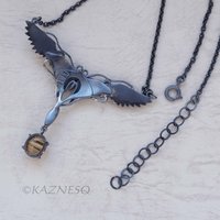 A Butterfly changes a bird Oxidized Silver, Rutilated Quartz, Pendant Necklace