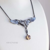 A Butterfly changes a bird Oxidized Silver, Rutilated Quartz, Pendant Necklace