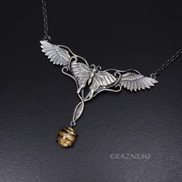 A Butterfly changes a bird Oxidized Silver, Rutilated Quartz, Pendant Necklace
