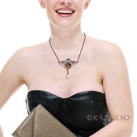 Bold Art Deco! Wing-Inspired Silver Necklace with Citrine lined with Paua Shell