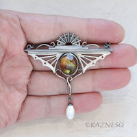 Bold Art Deco! Wing-Inspired Silver Necklace with Citrine lined with Paua Shell