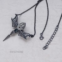 19th Century Romance! Mechanical Design Silver Necklace Inspired by Wings and Domes, with Blue Zircon