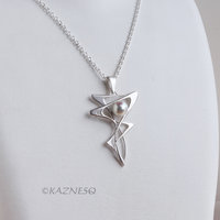 Flowing Art Nouveau! Matte Silver Pendant with Akoya Pearl