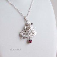 Elegant Statement! Art Nouveau-Style Matte Silver Flower Pendant with Rhodolite Garnet