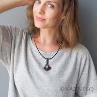 Goth style Black Oxidized Silver Pearl Pendant with Brass Vines