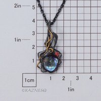 High Impact! Goth taste Silver Pendant with Rough-Cut Amethyst Backed by Paua Shell