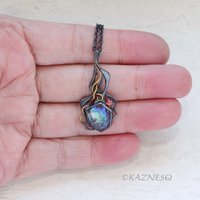 High Impact! Goth taste Silver Pendant with Rough-Cut Amethyst Backed by Paua Shell