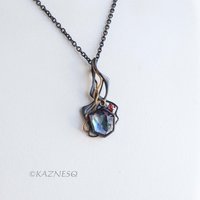 High Impact! Goth taste Silver Pendant with Rough-Cut Amethyst Backed by Paua Shell