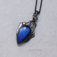 Captivating Colors! Gothic Silver Pendant with Blue Labradorite and Citrine