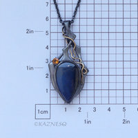 Captivating Colors! Gothic Silver Pendant with Blue Labradorite and Citrine