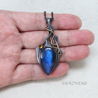 Captivating Colors! Gothic Silver Pendant with Blue Labradorite and Citrine