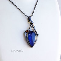 Captivating Colors! Gothic Silver Pendant with Blue Labradorite and Citrine