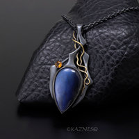 Captivating Colors! Gothic Silver Pendant with Blue Labradorite and Citrine