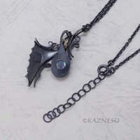 Quartz lined with Paua Shell Oxidized Silver Goth style Wing Pendant Necklace