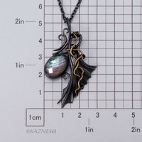 Quartz lined with Paua Shell Oxidized Silver Goth style Wing Pendant Necklace