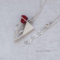 Perfect for Spring and Summer! Contemporary Silver Pendant with Red Tulip and Gold Accent