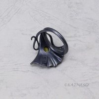 Ginkgo motif Goth style Oxidized Silver Ring with a Round Sphene