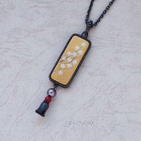 Japanese-Inro-Inspired Black & Gold Pendant with Keum Boo Plum Blossom Design