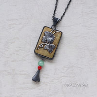 Wabi-Sabi Leaf Pendant: Oxidized Silver and toned brass by Japanese Iroage Patina