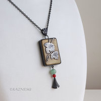 Wabi-Sabi Leaf Pendant: Oxidized Silver and toned brass by Japanese Iroage Patina
