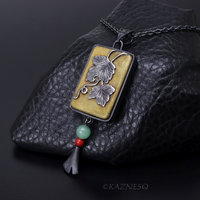 Wabi-Sabi Leaf Pendant: Oxidized Silver and toned brass by Japanese Iroage Patina