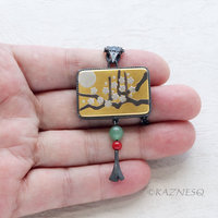 Japanese aesthetic : Gold Keum Boo Plum Blossoms Art Oxidized Silver Pendant