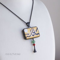 Japanese aesthetic : Gold Keum Boo Plum Blossoms Art Oxidized Silver Pendant