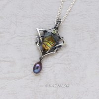 Behold this stone! Citrine with Paua Shell oxidized silver pendant