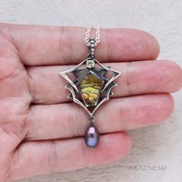 Behold this stone! Citrine with Paua Shell oxidized silver pendant
