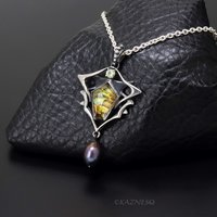 Behold this stone! Citrine with Paua Shell oxidized silver pendant
