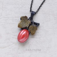 Art Piece! Japanese Patina Red Fruit Pendant - Hido Copper & Iroage Brass Art Jewelry