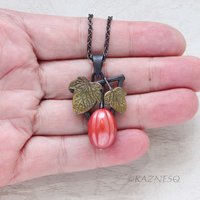 Art Piece! Japanese Patina Red Fruit Pendant - Hido Copper & Iroage Brass Art Jewelry