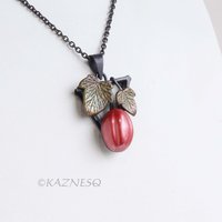 Art Piece! Japanese Patina Red Fruit Pendant - Hido Copper & Iroage Brass Art Jewelry