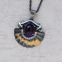 Gold Foil Overlaid oxidized silver Flared Mini Skirt Amethyst pendant Necklace