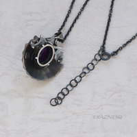 Gold Foil Overlaid oxidized silver Flared Mini Skirt Amethyst pendant Necklace