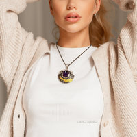 Gold Foil Overlaid oxidized silver Flared Mini Skirt Amethyst pendant Necklace
