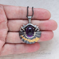 Gold Foil Overlaid oxidized silver Flared Mini Skirt Amethyst pendant Necklace