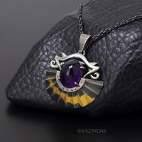 Gold Foil Overlaid oxidized silver Flared Mini Skirt Amethyst pendant Necklace