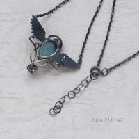 Dance of Green and Blue: Wings design Green Labradorite and London Blue Topaz Oxidized Silver Necklace