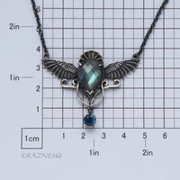 Dance of Green and Blue: Wings design Green Labradorite and London Blue Topaz Oxidized Silver Necklace