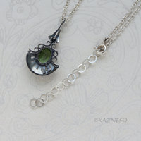 Add Green to your Casual Outfits! : Rutilated Peridot Art Deco inspired Oxidized Silver Pendant Necklace