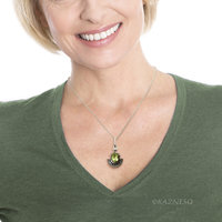 Add Green to your Casual Outfits! : Rutilated Peridot Art Deco inspired Oxidized Silver Pendant Necklace