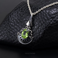 Add Green to your Casual Outfits! : Rutilated Peridot Art Deco inspired Oxidized Silver Pendant Necklace