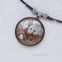 Wabi Sabi, The Philosophical Beauty of Japan, Leaf motif Copper and Oxidized Silver Circle Pendant Necklace