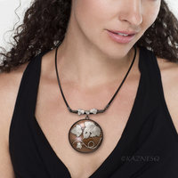 Wabi Sabi, The Philosophical Beauty of Japan, Leaf motif Copper and Oxidized Silver Circle Pendant Necklace