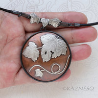 Wabi Sabi, The Philosophical Beauty of Japan, Leaf motif Copper and Oxidized Silver Circle Pendant Necklace