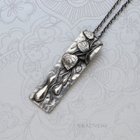 True Charm of Silver Pendant! Art Nouveau style Oxidized Silver Gourd motif Rectangle Pendant Necklace