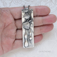 True Charm of Silver Pendant! Art Nouveau style Oxidized Silver Gourd motif Rectangle Pendant Necklace