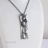 True Charm of Silver Pendant! Art Nouveau style Oxidized Silver Gourd motif Rectangle Pendant Necklace